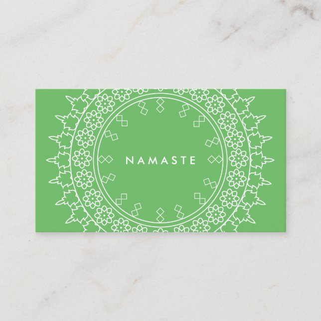 Tarjeta De Visita Moda Boho Mandala Namaste Yoga Green (Anverso)