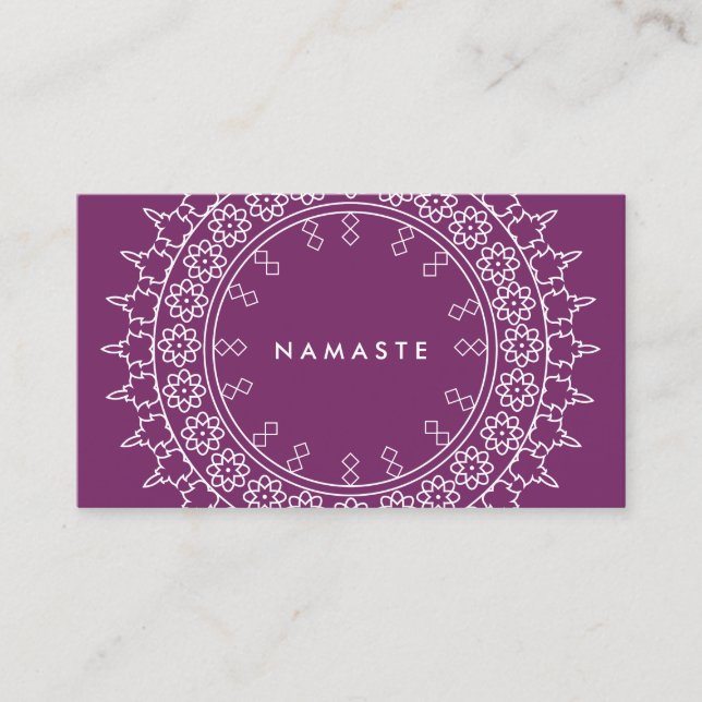Tarjeta De Visita Moda Boho Mandala Namaste Yoga Purple (Anverso)