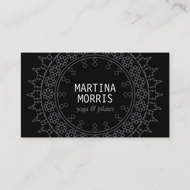 Tarjeta De Visita Moda Boho Mandala Negro/Gris (Anverso)