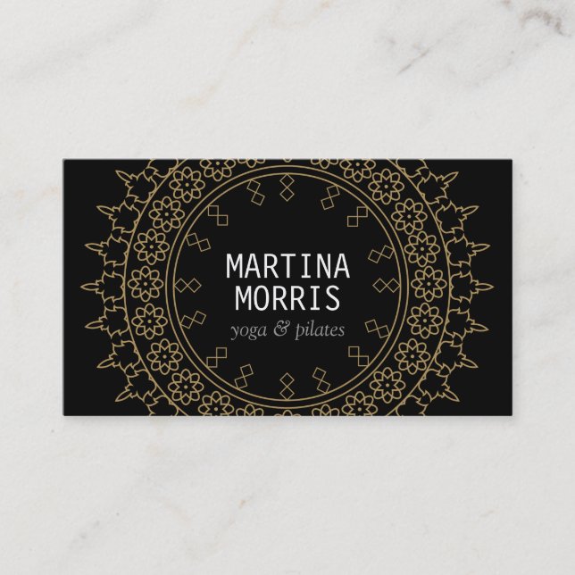 Tarjeta De Visita Moda Boho Mandala Negro/Oro (Anverso)