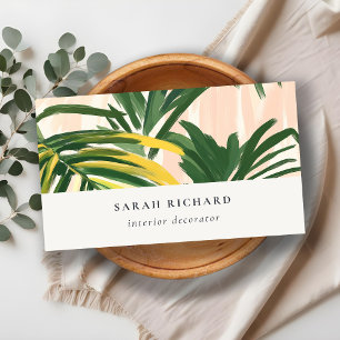 Tarjeta De Visita Moda Boho Rubor Green Tropical Palm Leaves Beach