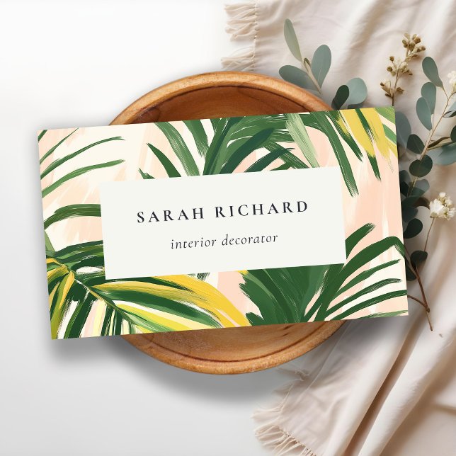 Tarjeta De Visita Moda Boho Rubor Green Tropical Palm Leaves Beach (Subido por el creador)