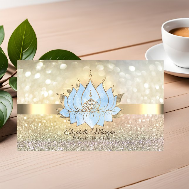 Tarjeta De Visita Moda Bokeh Gold,Instructor de yoga Blue Lotus (Subido por el creador)