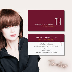 Tarjeta De Visita Moda Borgoña y Blanco con Monograma Profesional