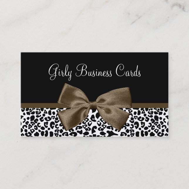 Tarjeta De Visita Moda Boutique Brown Ribbon Trendy Leopard Print (Anverso)