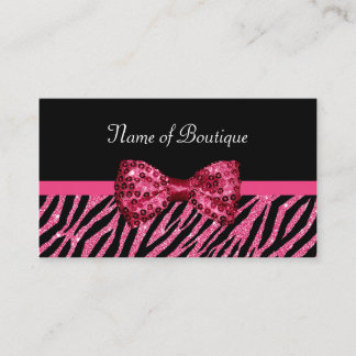 Tarjeta De Visita Moda Boutique Pink Zebra Imprimir FAUX Glitz Bow