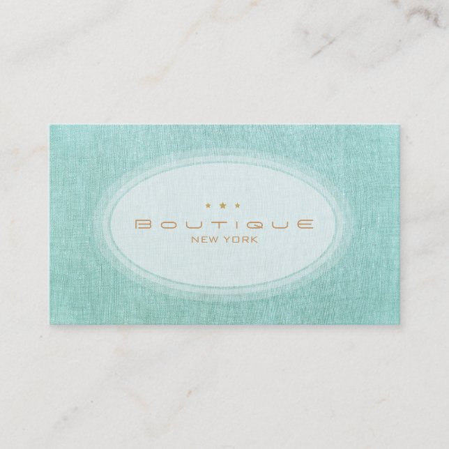 Tarjeta De Visita Moda Boutique Simple Turquoise Blue Linen look (Anverso)