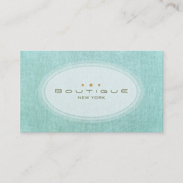 Tarjeta De Visita Moda Boutique Simple Turquoise Blue Linen look (Anverso)