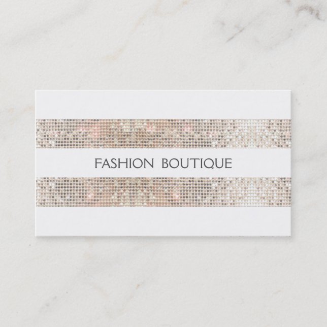 Tarjeta De Visita Moda Boutique Sparkly Silver Sequins luce blanco (Anverso)