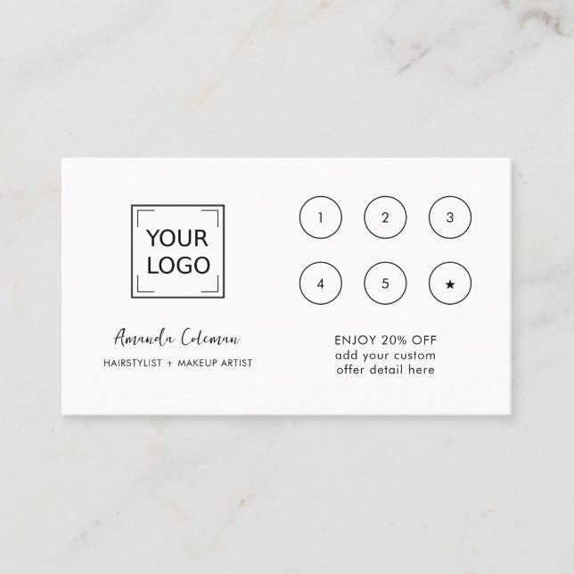 Tarjeta De Visita MODA Business Reward 6 Punch Logo PINK blanco (Anverso)