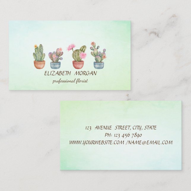 Tarjeta De Visita Moda Cactus Succulent Green (Anverso / Reverso)