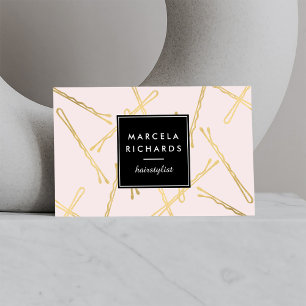 Tarjeta De Visita Moda Café Bobby Pins Salón Estilista Pink