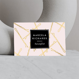 Tarjeta De Visita Moda Café Bobby Pins Salón Estilista Pink