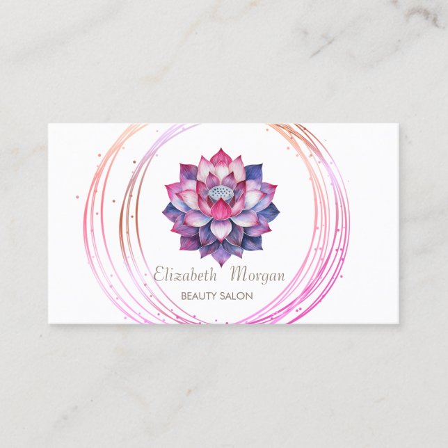 Tarjeta De Visita Moda Círculos de oro Violet Lotus Zen Stones (Anverso)
