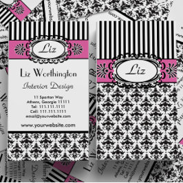 Tarjeta De Visita Moda clásica de París rosa y negro retro