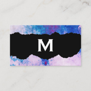 Tarjeta De Visita Moda Color de agua azul púrpura desgarrado con Mon