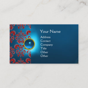 Tarjeta De Visita MODA DAMASK GEM MONOGRAM azul rojo