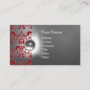 Tarjeta De Visita MODA DAMASK GEM MONOGRAM rojo blanco