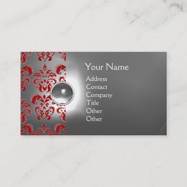 Tarjeta De Visita MODA DAMASK GEM MONOGRAM rojo blanco (Anverso)