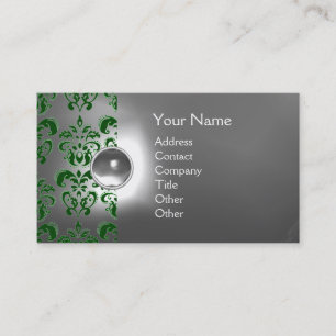 Tarjeta De Visita MODA DAMASK GEM MONOGRAM verde blanco