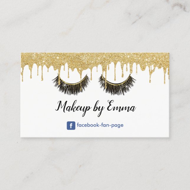 Tarjeta De Visita Moda de artista de maquillaje azota a goteo de oro (Anverso)