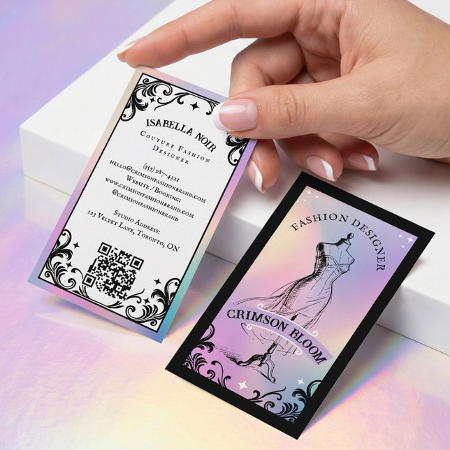 Tarjeta De Visita Moda de Belleza Couture Holográfica Iridescente (Iridescent Holographic Beauty Couture Fashion Business Card)