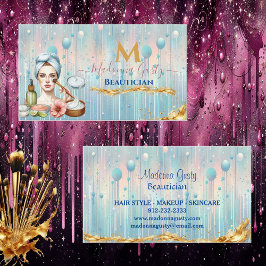 Tarjeta De Visita Moda de belleza monograma de oro azul Pastel