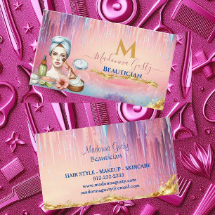 Tarjeta De Visita Moda de belleza monograma de oro rosado Pastel