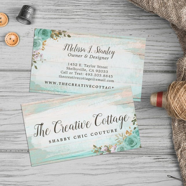 Tarjeta De Visita Moda de cabaña Shabby Madera Rusa Floral Turquesa (Subido por el creador)