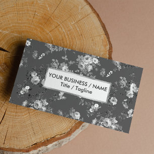 Tarjeta De Visita Moda de campo gris blanco plateado elegante floral
