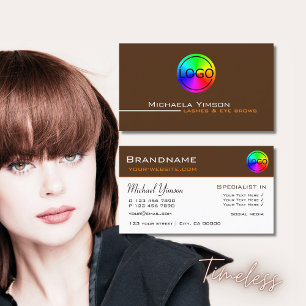 Tarjeta De Visita Moda de color marrón y blanco elegante con logotip