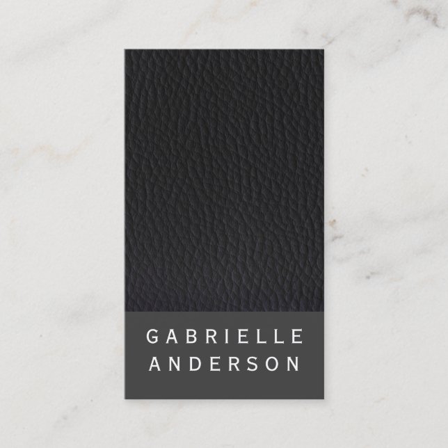 Tarjeta De Visita Moda de cuero negro con texto negrita (Anverso)