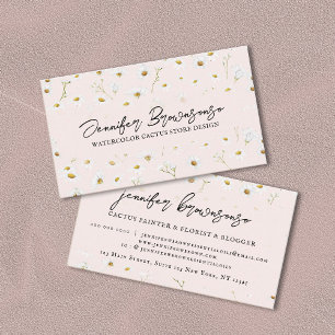 Tarjeta De Visita Moda de flores rosadas de margarita Elegante guión