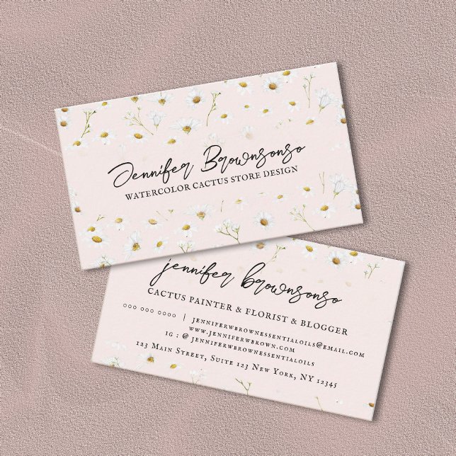 Tarjeta De Visita Moda de flores rosadas de margarita Elegante guión (Subido por el creador)