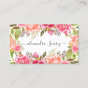 Tarjeta De Visita Moda de franjas negras elegantes de color rosa flo