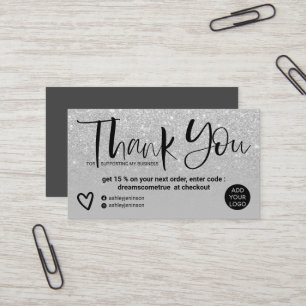 Tarjeta De Visita Moda de fuente de pincel plateado orden gris graci