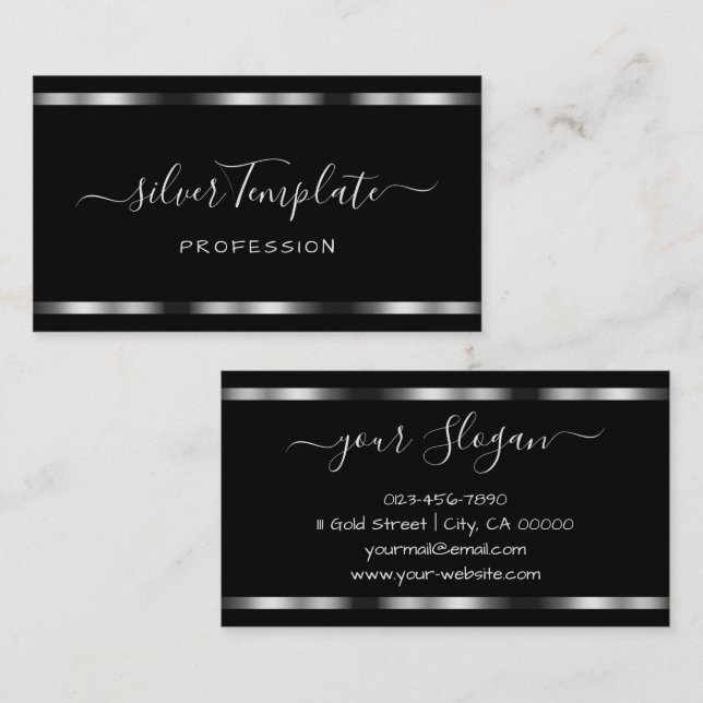 Tarjeta De Visita Moda de fuentes de señalización de firma plateada  (Anverso / Reverso)