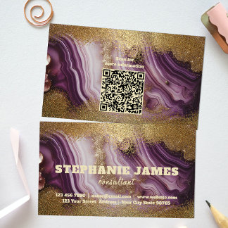Tarjeta De Visita Moda de Glam de moda Agate Purple Agate Marble Gol
