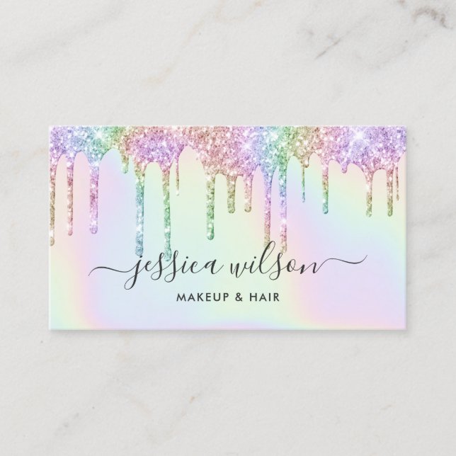 Tarjeta De Visita Moda de goteo holográfico de peluquería de artista (Anverso)