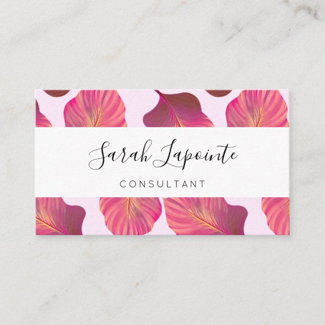 Tarjeta De Visita Moda de hojas tropicales en modelo rosa (Anverso)