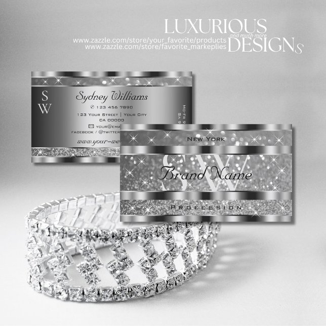 Tarjeta De Visita Moda de Iniciales de Luminosas Estrellas Purpurina (Subido por el creador)