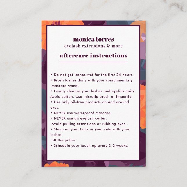 Tarjeta De Visita Moda de instrucción de posología de Borgoña Floral (Anverso)