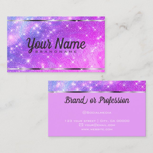 Tarjeta De Visita Moda de Lujo Galaxy Marble Purpurina Luminosas Est (Anverso / Reverso)