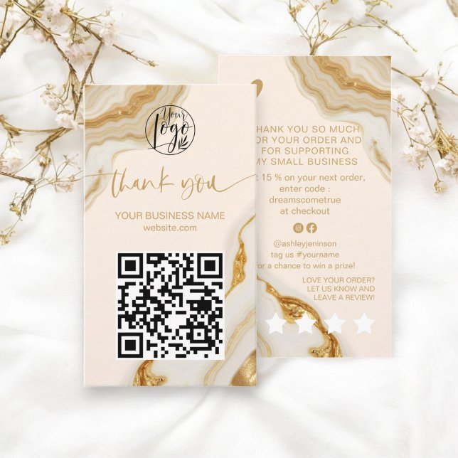 Tarjeta De Visita Moda de lujo Relieve metalizado dorado de mármol G (Luxury Chic Marble Gold Foil Thank You Order Business Card)