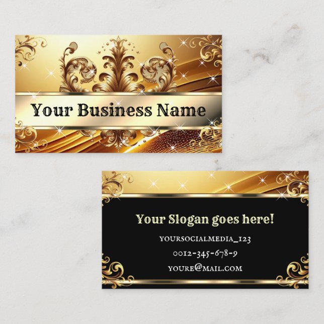 Tarjeta De Visita Moda de lujo Royal Ornament Glam Gold Ombre Dorado (Anverso / Reverso)