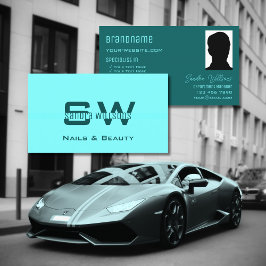 Tarjeta De Visita Moda de luz clara oscura Verde azulada con monogra