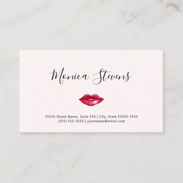 Tarjeta De Visita Moda de maquillaje simple labios rosados y código  (Anverso)