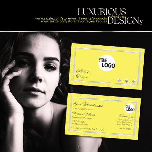 Tarjeta De Visita Moda de marco amarillo y plateado con diamantes y
