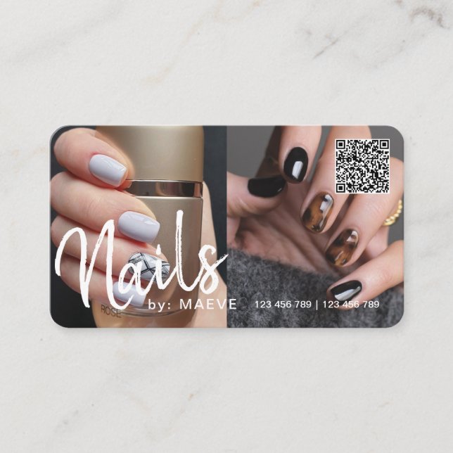 Tarjeta De Visita Moda de moda moderna imagen de clavos de código QR (Anverso)