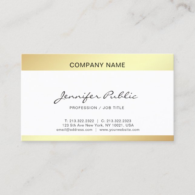 Tarjeta De Visita Moda de oro blanco elegante profesional (Anverso)